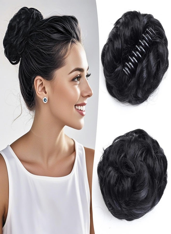 Cesomeey Messy Bun Hair Piece, Wavy Claw Clip Messy Bun Hair Clip, Synthetic Fake Buns Hairs Extensions, Soft hairs buns Hairpieces for Women Daily Wear (1B#-Black, 1 Count (Pack of 1)) - Image 1